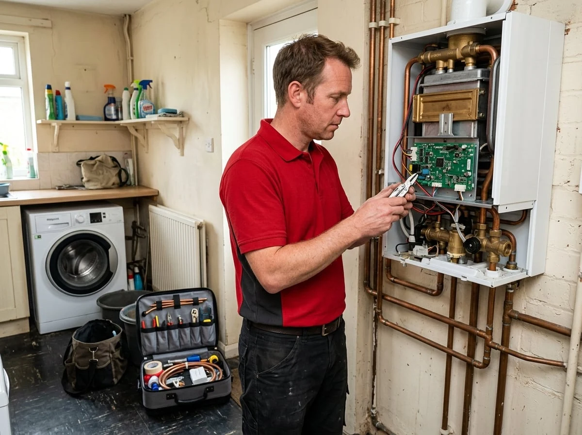 Loughton Plumbers heating engineer diagnosing a combi boiler fault in Loughton